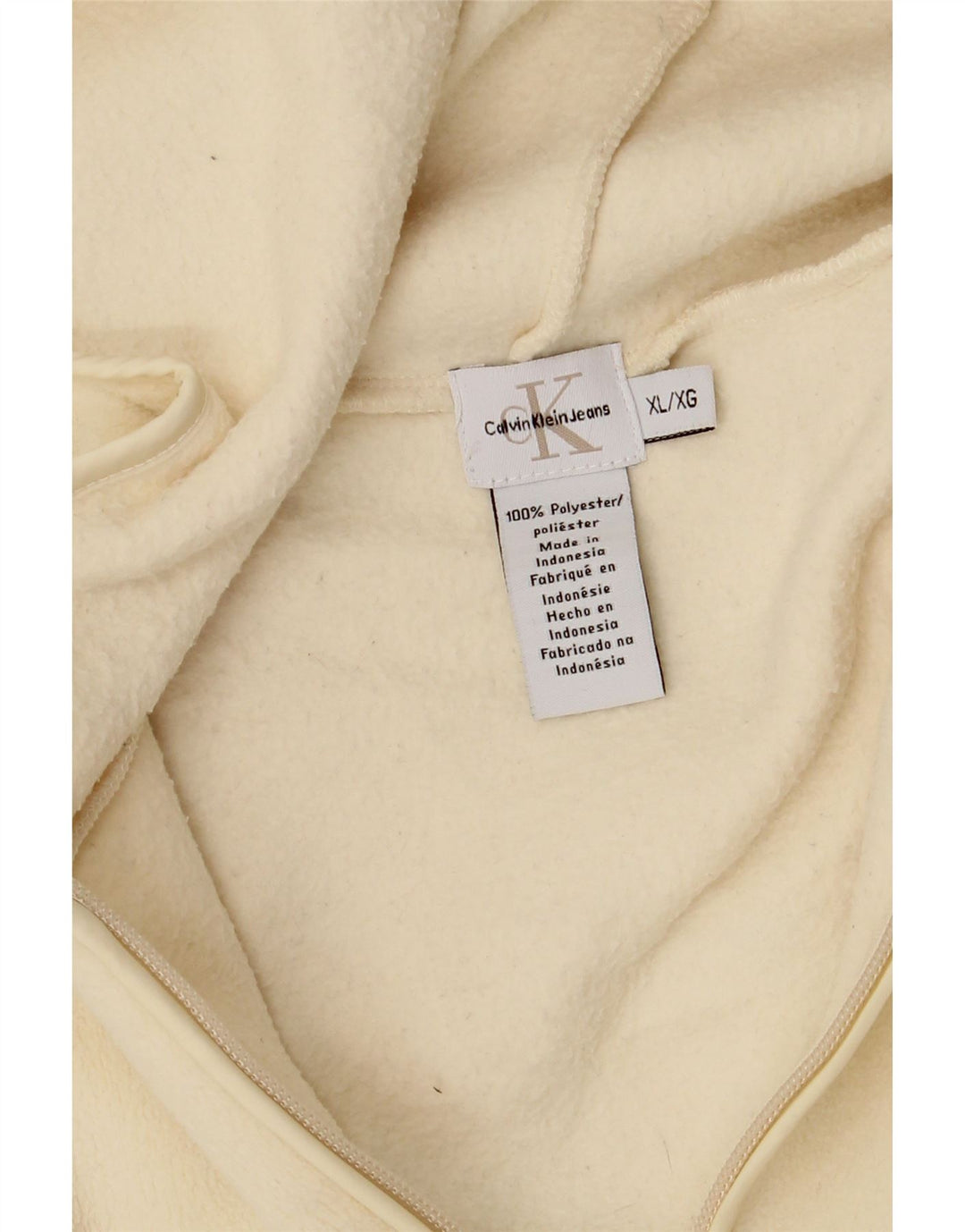 Giacca in pile con cappuccio da donna Calvin Klein Jeans UK 18 XL poliestere bianco sporco