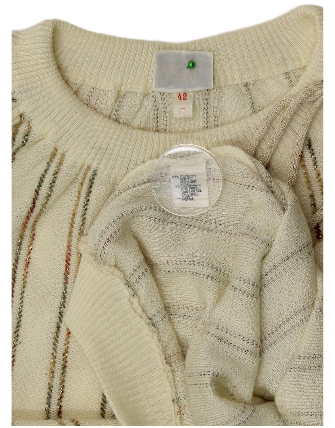 Maglione vintage da donna con scollo a barca IT 42 medio a righe bianco sporco