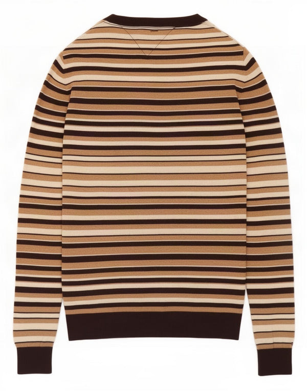 Maglione maglione con scollo a V da donna Tommy Hilfiger UK 14 a righe beige medio