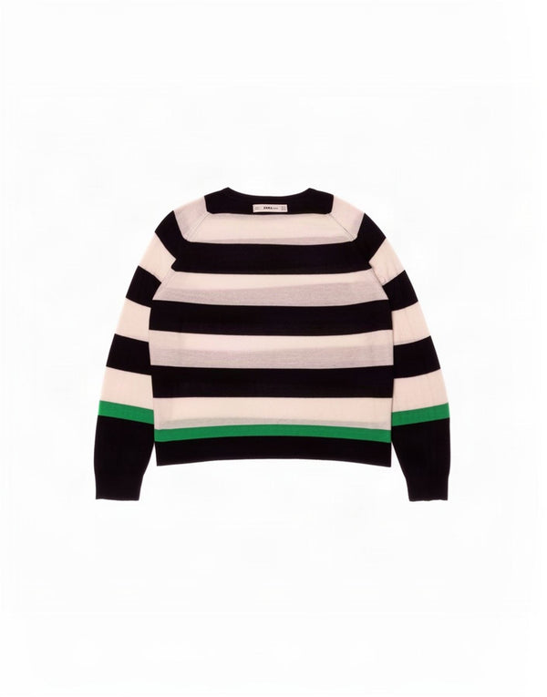 Maglione Zara da donna con scollo a barca UK 14 Viscosa a righe nere medie