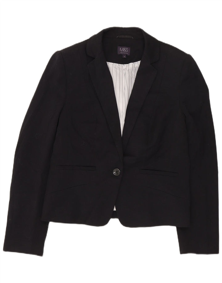Giacca blazer a 1 bottone corta Marks & Spencer da donna UK 12 media nera