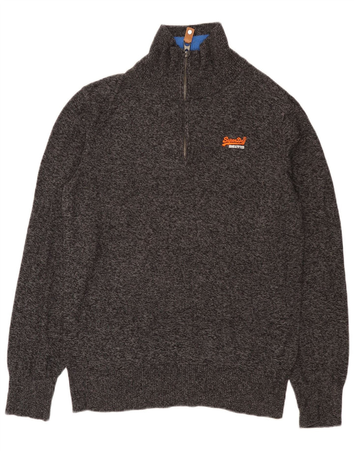 Maglione da uomo con zip e collo Superdry, in cotone chiazzato grigio grande