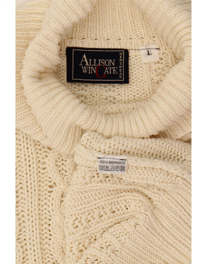 Maglione da uomo a collo alto Allison Wingate, grande, in cotone bianco sporco