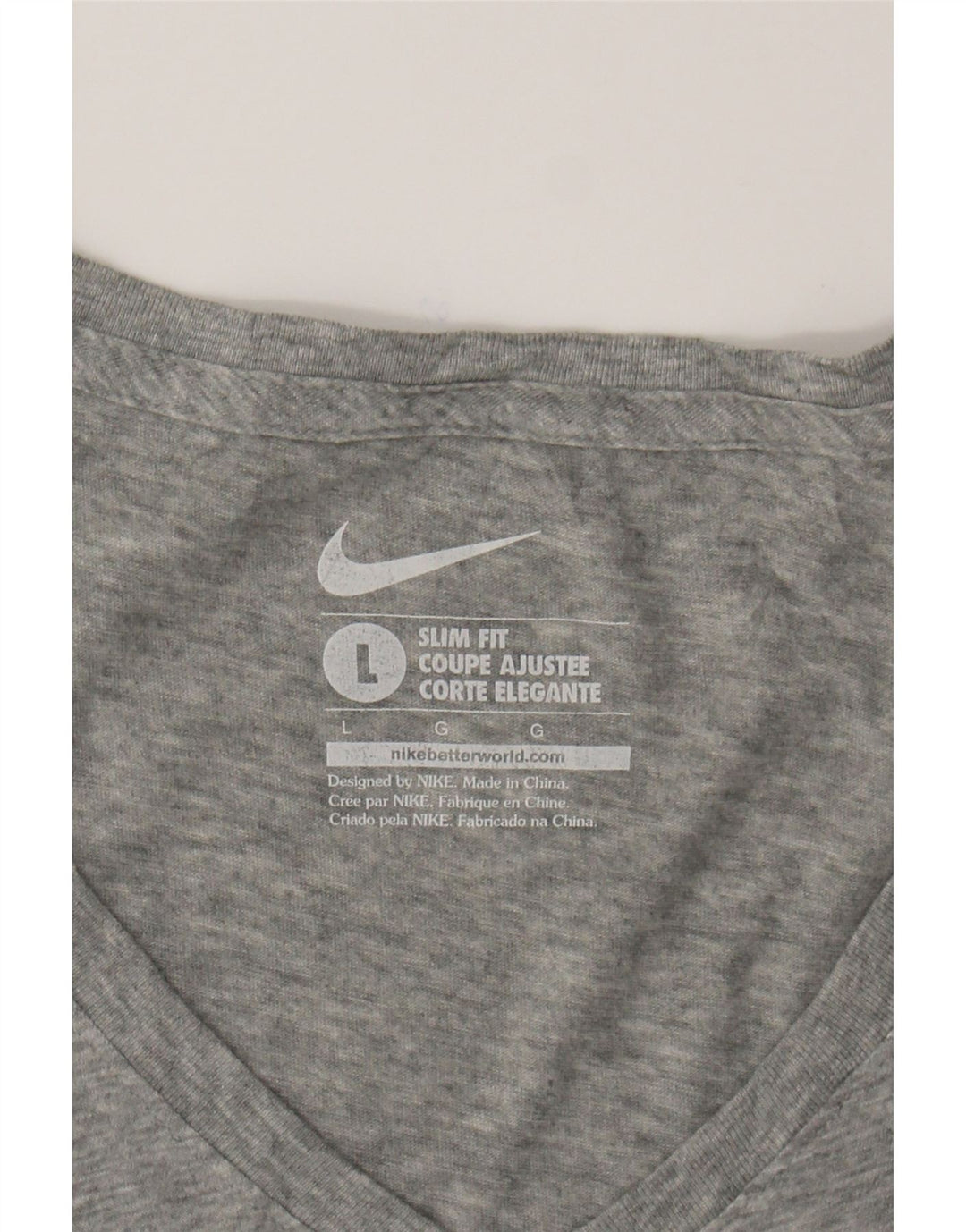 NIKE Womens Slim Fit Graphic T-Shirt Top Large  Grey Polyester Vintage Nike and Second-Hand Nike from Messina Hembry 