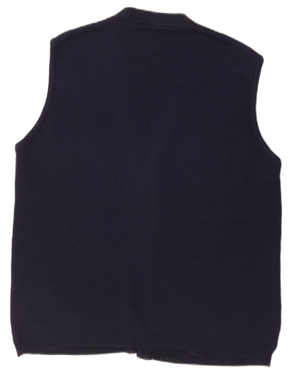 Maglione cardigan senza maniche da uomo Bernardini IT 52 Large blu navy geometrico