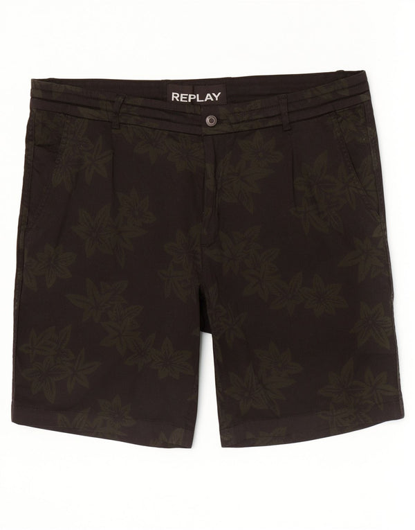 Pantaloncini chino grafici da uomo Replay W36 grandi in cotone floreale nero