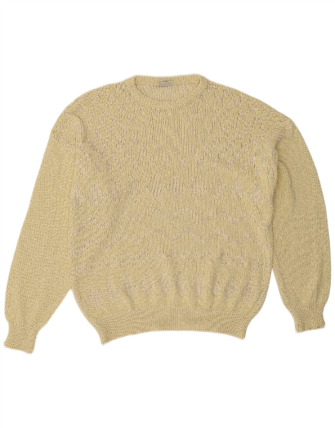 Maglione girocollo da uomo vintage IT 52 grande giallo a rombi/diamante