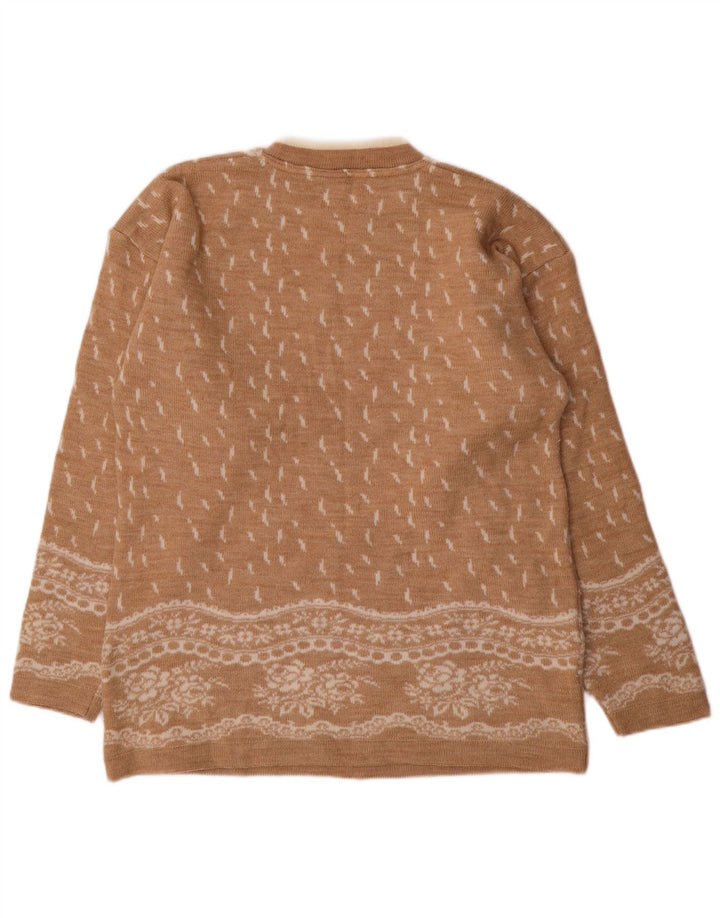 Maglione maglione girocollo da donna Bernardi UK 14 Lana Fair Isle beige medio