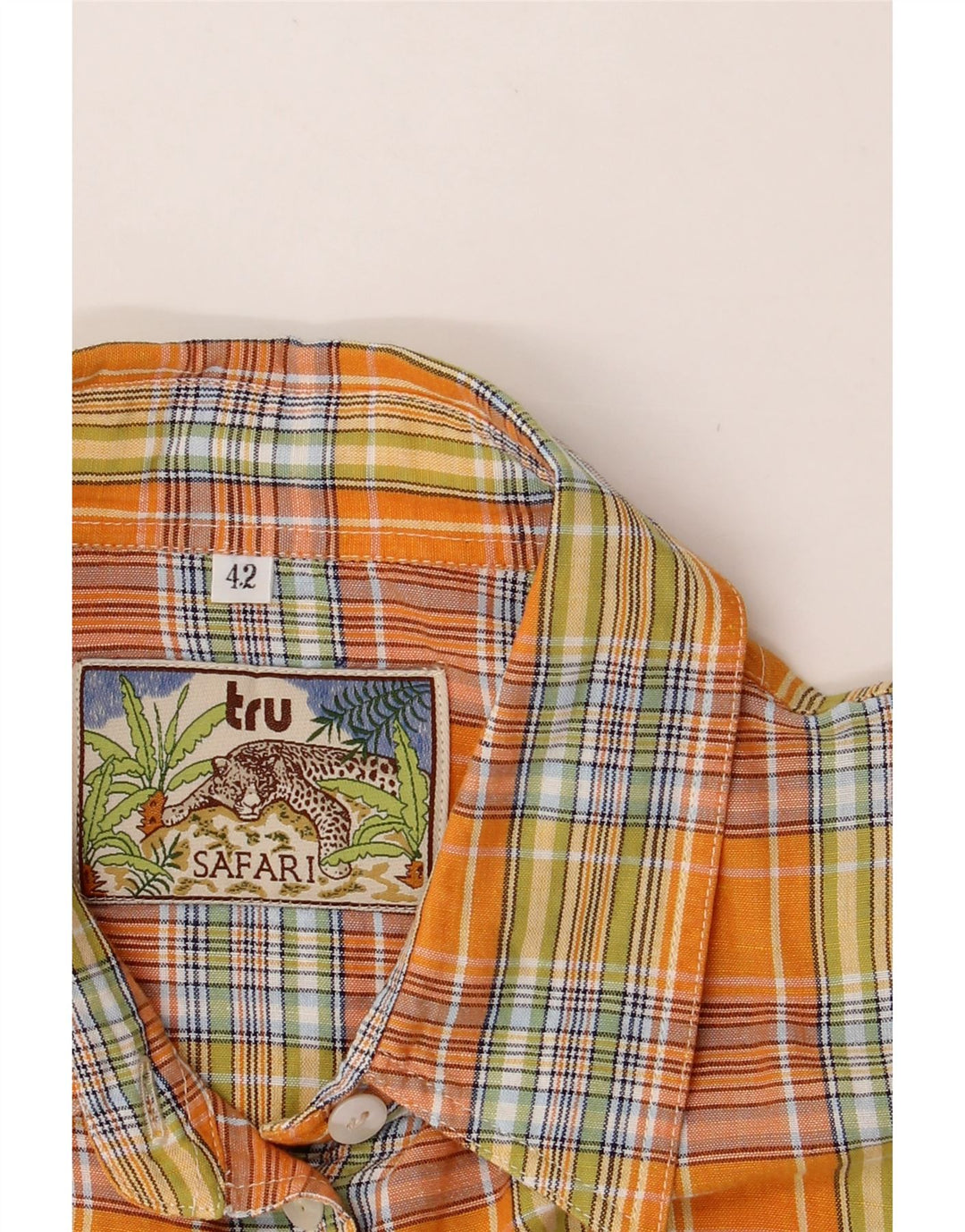 TRU Mens Short Sleeve Shirt Size 42 Large Orange Check Vintage Tru and Second-Hand Tru from Messina Hembry 