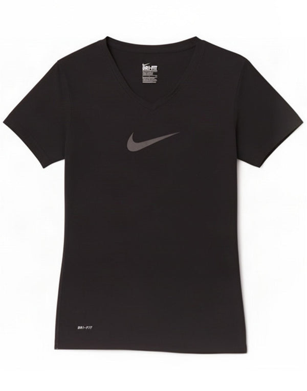 Nike Womens Dri Fit Slim Graphic T-Shirt Top UK 10 Small Black Polyester