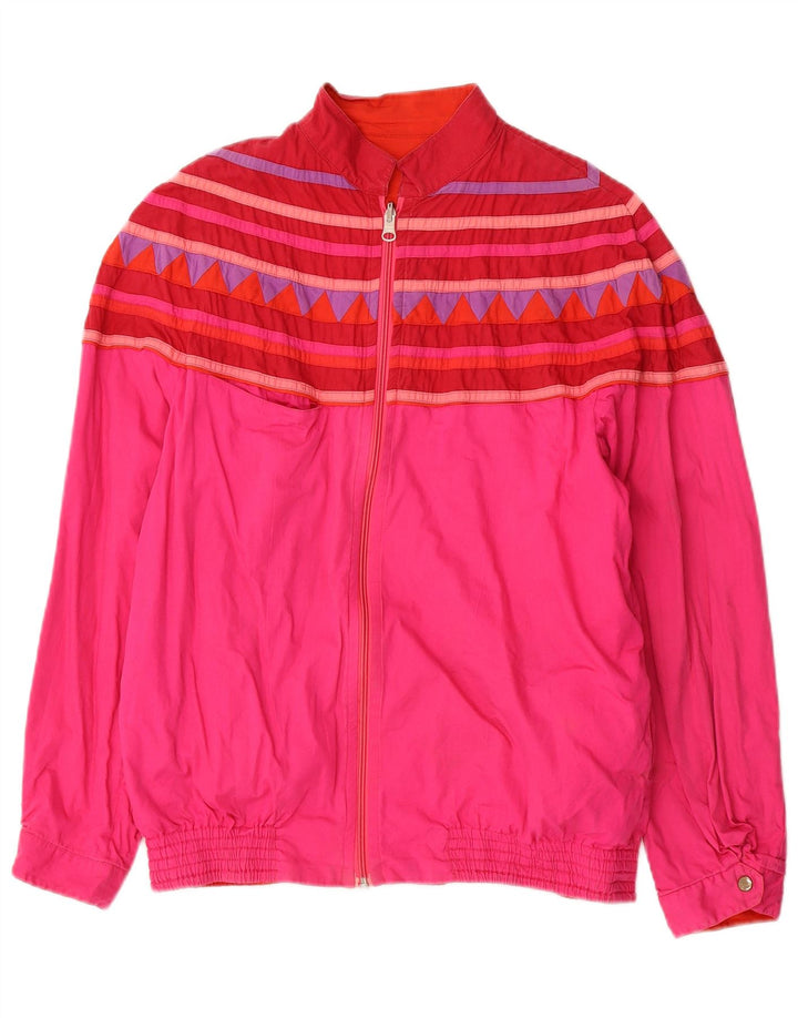 Giubbotto bomber reversibile da donna vintage UK 12 rosa medio geometrico
