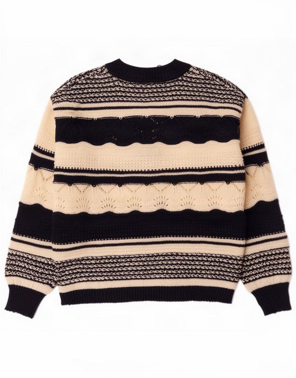 Ichi Maglione da donna oversize con scollo a V UK 14 Medio a righe bianco sporco