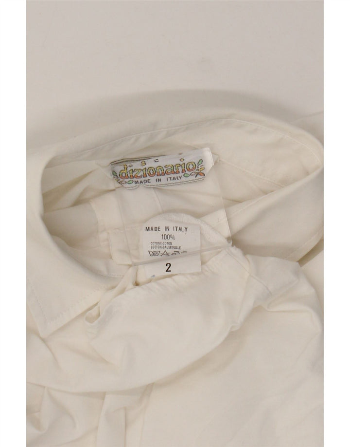 Camicia grafica da donna vintage UK 14 grande cotone bianco