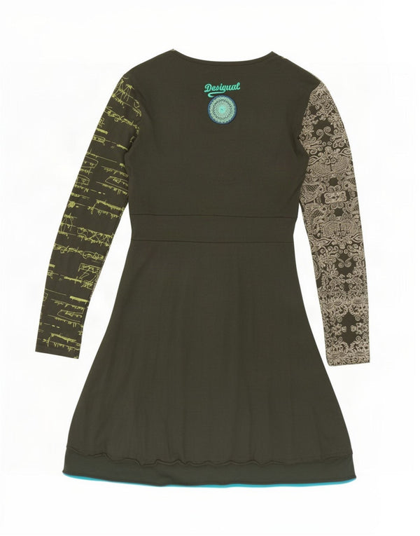 Desigual Abito a trapezio da donna UK 14 Grande cotone verde Paisley