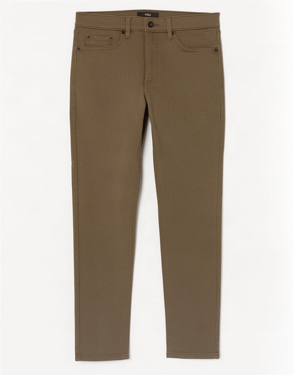 Jeans slim da uomo Marks & Spencer W30 L29 cotone kaki