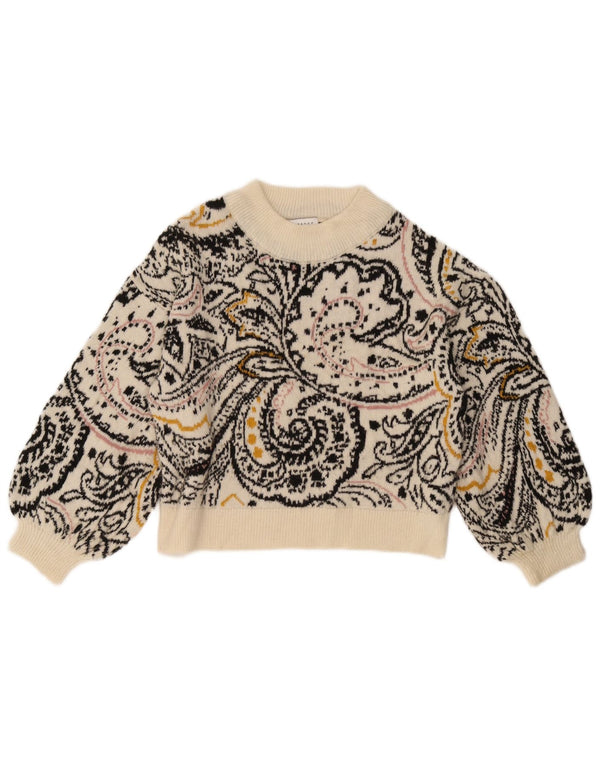 Topshop Womens Oversized Turtle Neck Jumper Sweater UK 6 XS White Paisley