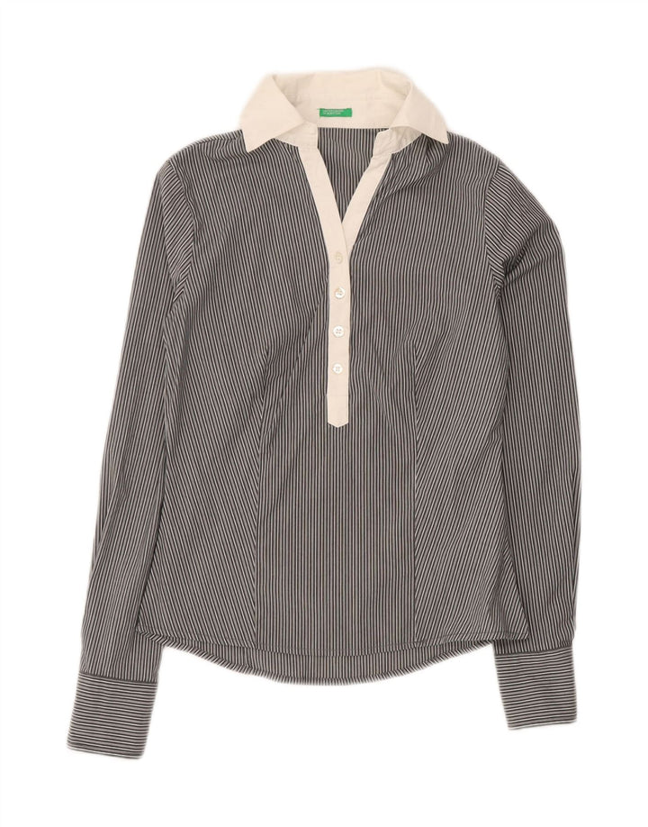 Camicia pullover da donna BENETTON UK 6 XS cotone gessato nero