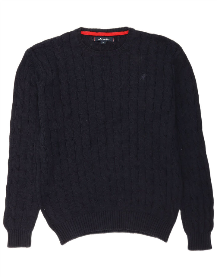 Maglione maglione girocollo da uomo Kangol XL in cotone blu navy