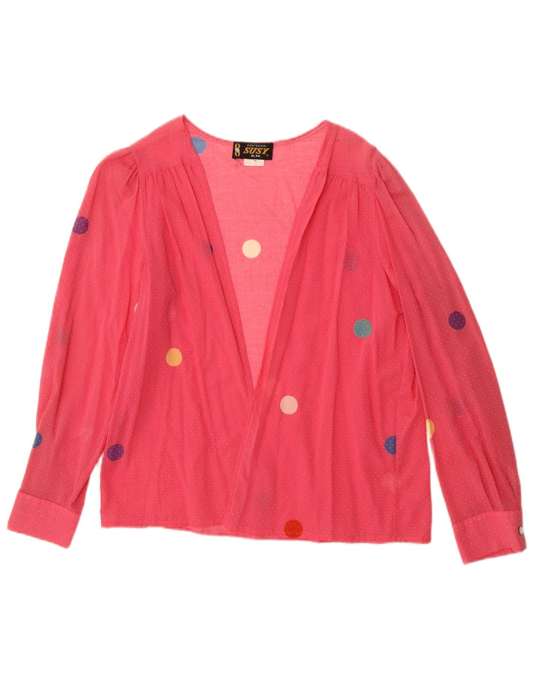 CONFEZIONI Womens Shirt Blouse IT 44 Medium Pink Polka Dot Cotton