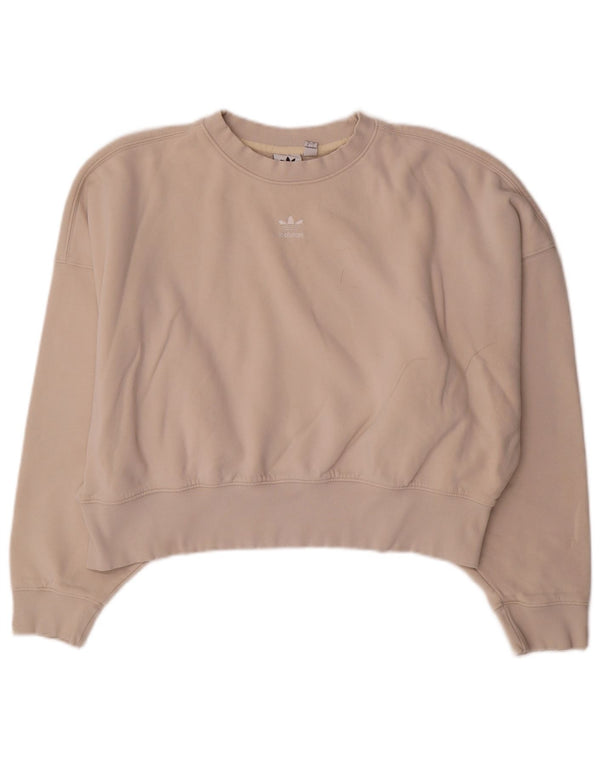 Felpa oversize corta Adidas da donna, maglione, UK 10, piccola, cotone beige