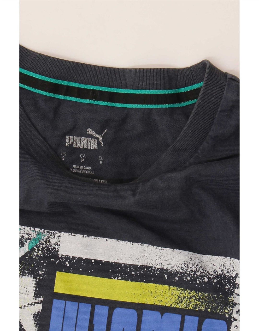 T-shirt grafica da uomo Puma Top Small in cotone blu navy