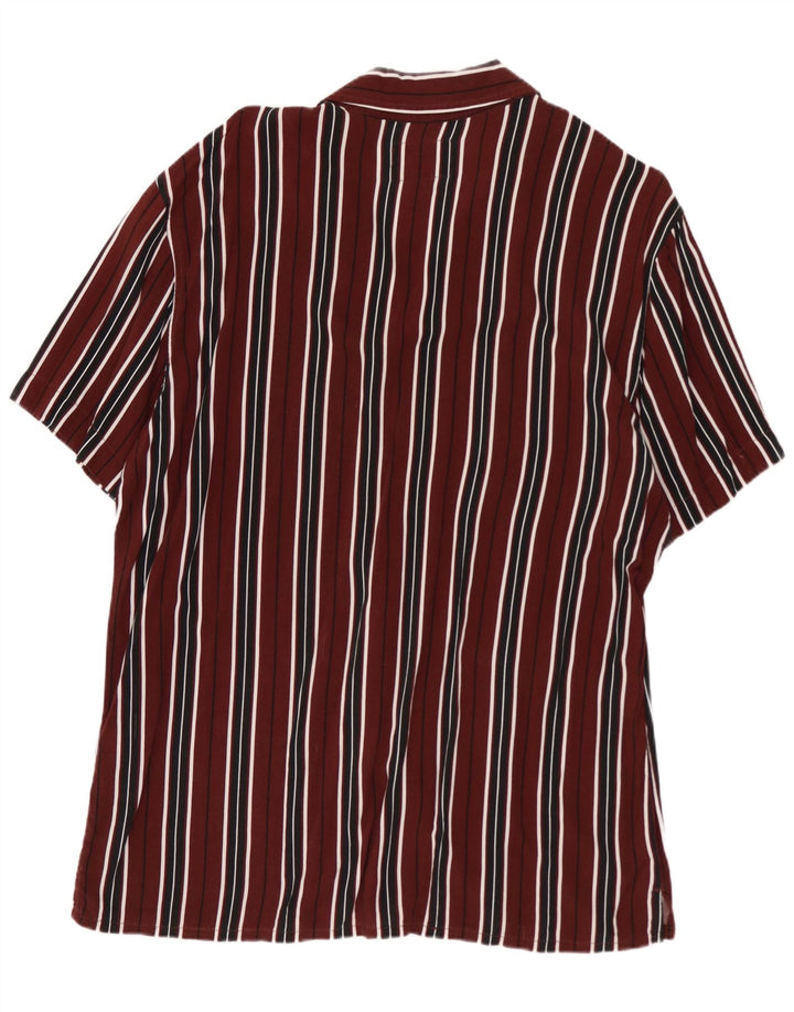 Camicia da uomo a maniche corte PULL & BEAR in viscosa a righe bordeaux grandi