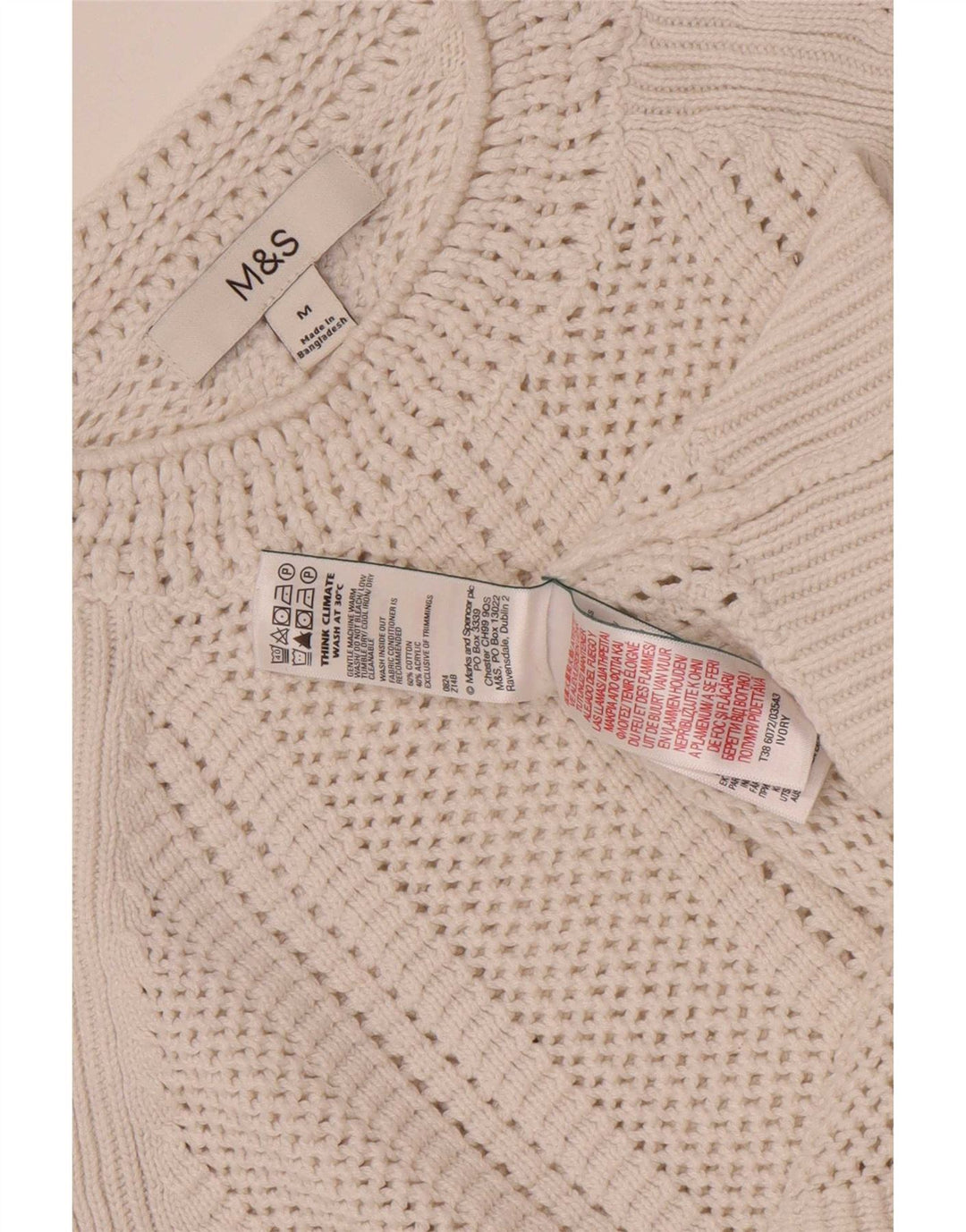 Maglione girocollo corto da donna Marks & Spencer UK 14 medio bianco sporco