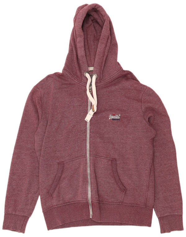 SUPERDRY Mens Zip Hoodie Sweater 2XL Burgundy Cotton