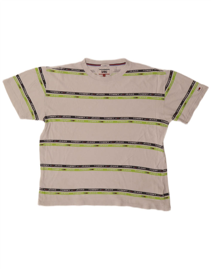 T-shirt grafica da uomo con vestibilità rilassata Tommy Hilfiger Top a righe bianche medie