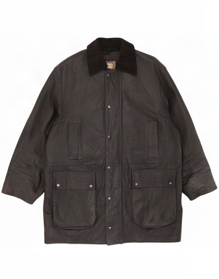 Cappotto in pelle vintage da uomo UK 42 XL Nero
