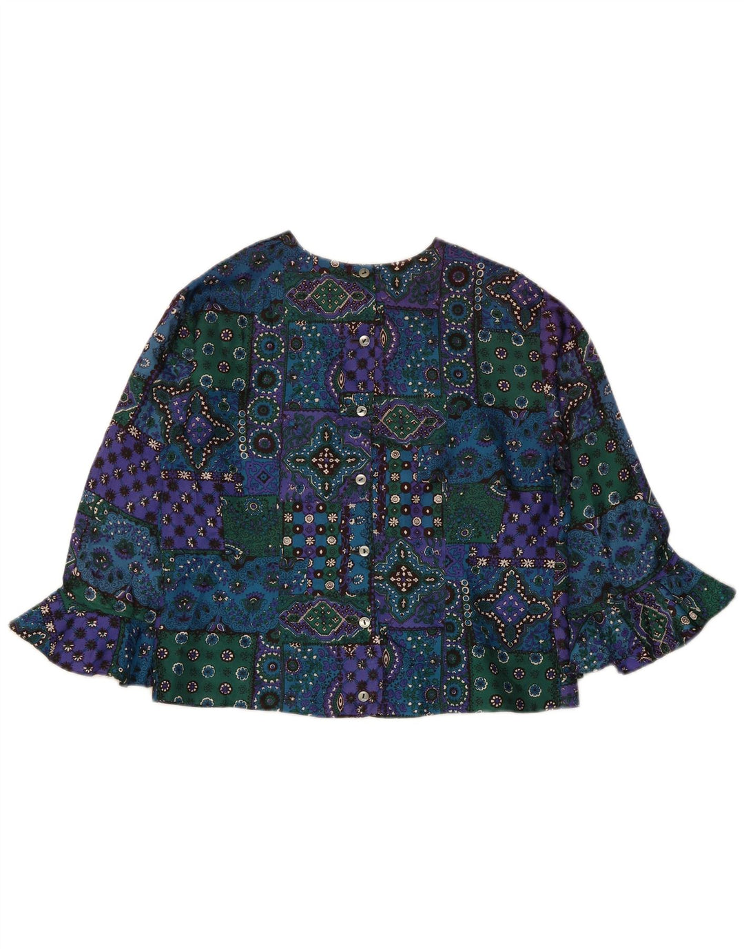 Camicetta corta da donna vintage UK 12 Patchwork medio multicolore