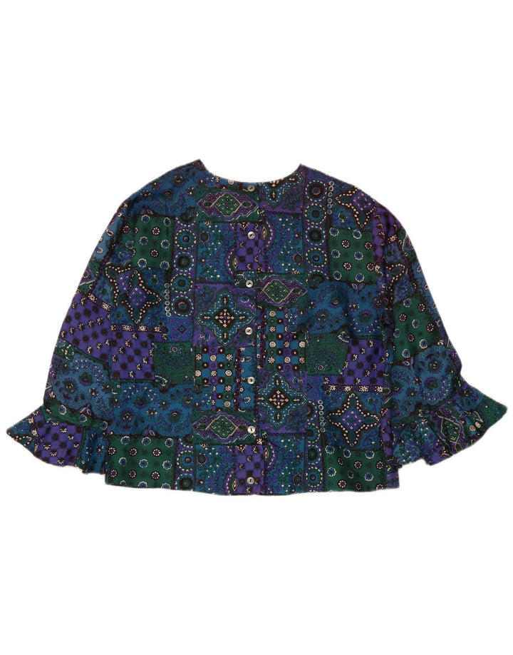 Camicetta corta da donna vintage UK 12 Patchwork medio multicolore