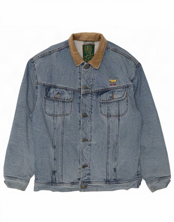 Giacca vintage da uomo in denim sherpa UK 42 XL in cotone color block blu