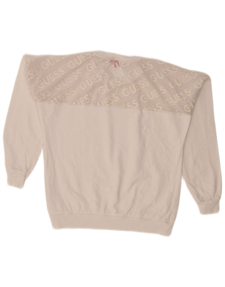 Guess Felpa con grafica da donna Maglione UK 10 Small White Colourblock
