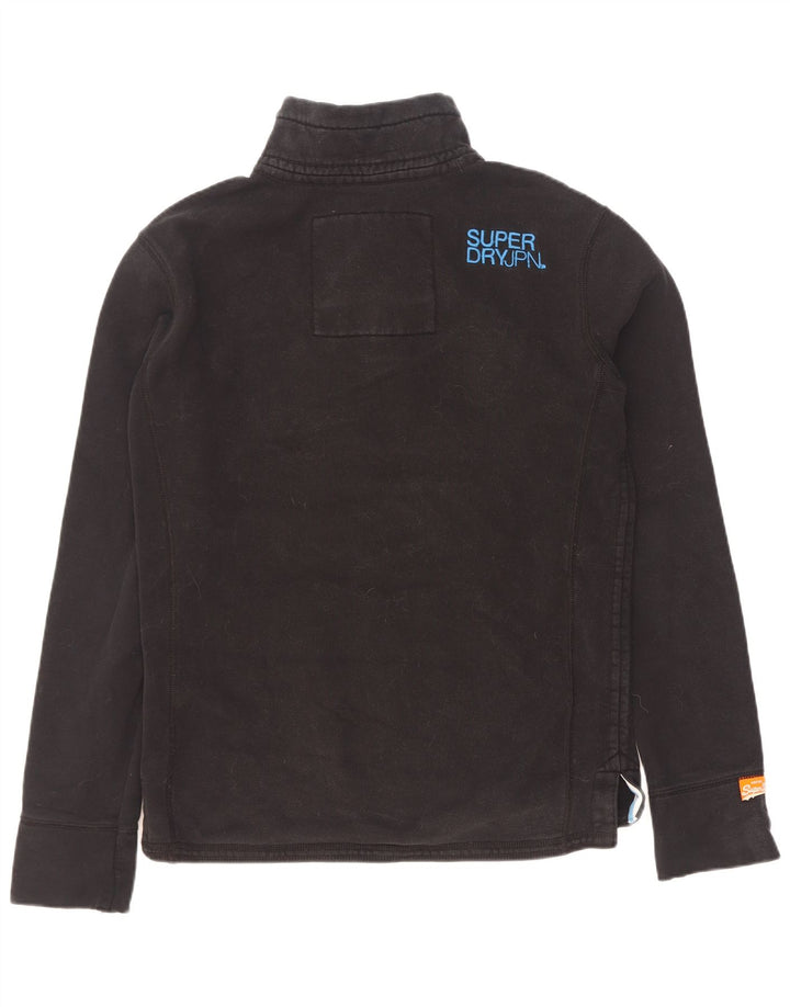 Felpa da uomo con collo con bottoni grafici Superdry, cotone nero medio