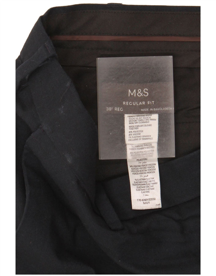 Pantaloni da abito vestibilità regolare Marks & Spencer da uomo W38 L31 poliestere blu navy