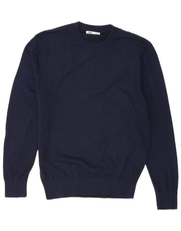 Maglione maglione girocollo da uomo Zara medio blu navy in acrilico