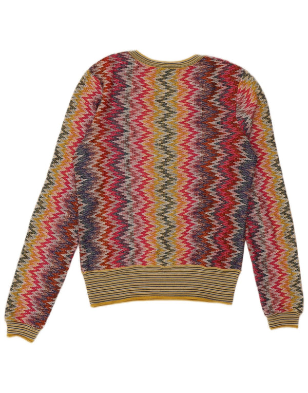 DESIGUAL Donna Maglione con scollo a V Maglione UK 10 Piccolo Chevron multicolore
