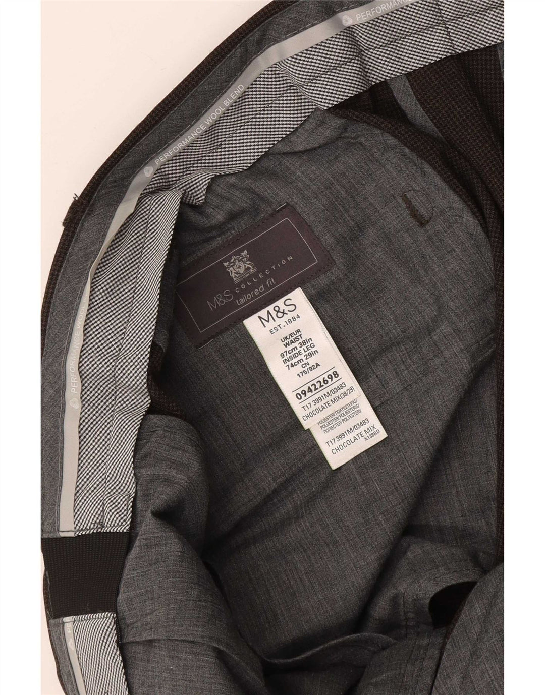 Pantaloni da abito slim su misura da uomo Marks & Spencer W38 L29 Marrone