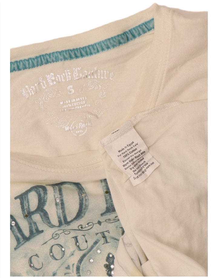 T-shirt grafica da donna Hard Rock Cafe Mallorca Top UK 10 piccola bianco sporco