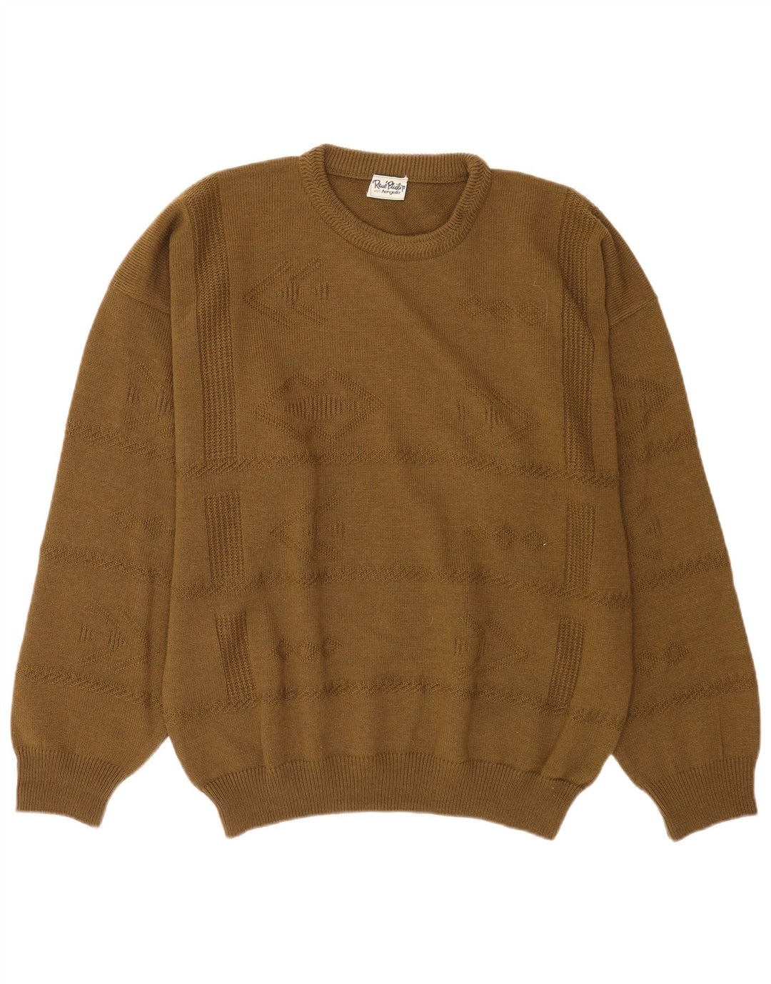 Maglione maglione girocollo da uomo vintage in lana kaki XL