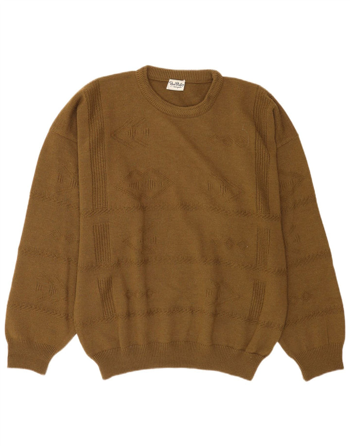 Maglione maglione girocollo da uomo vintage in lana kaki XL