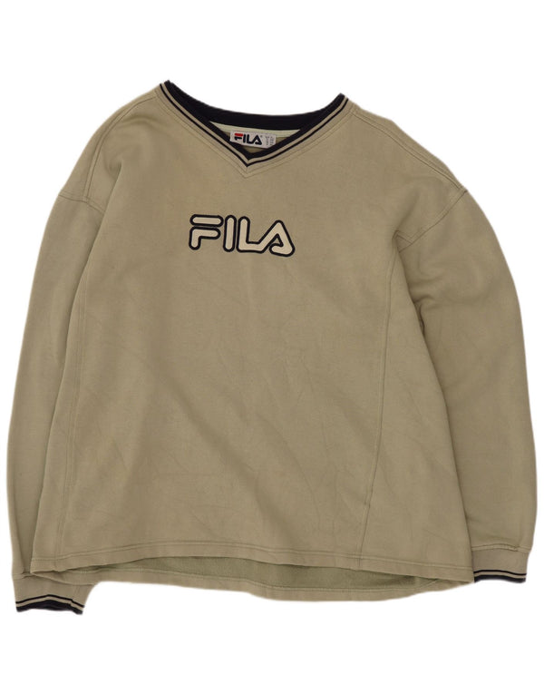 Felpa Fila da uomo con vestibilità regolare grafica, maglione XL, cotone kaki