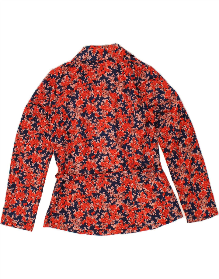 VINTAGE Womens 3 Button Blazer Jacket UK 14 Medium Red Floral Vintage Vintage and Second-Hand Vintage from Messina Hembry 