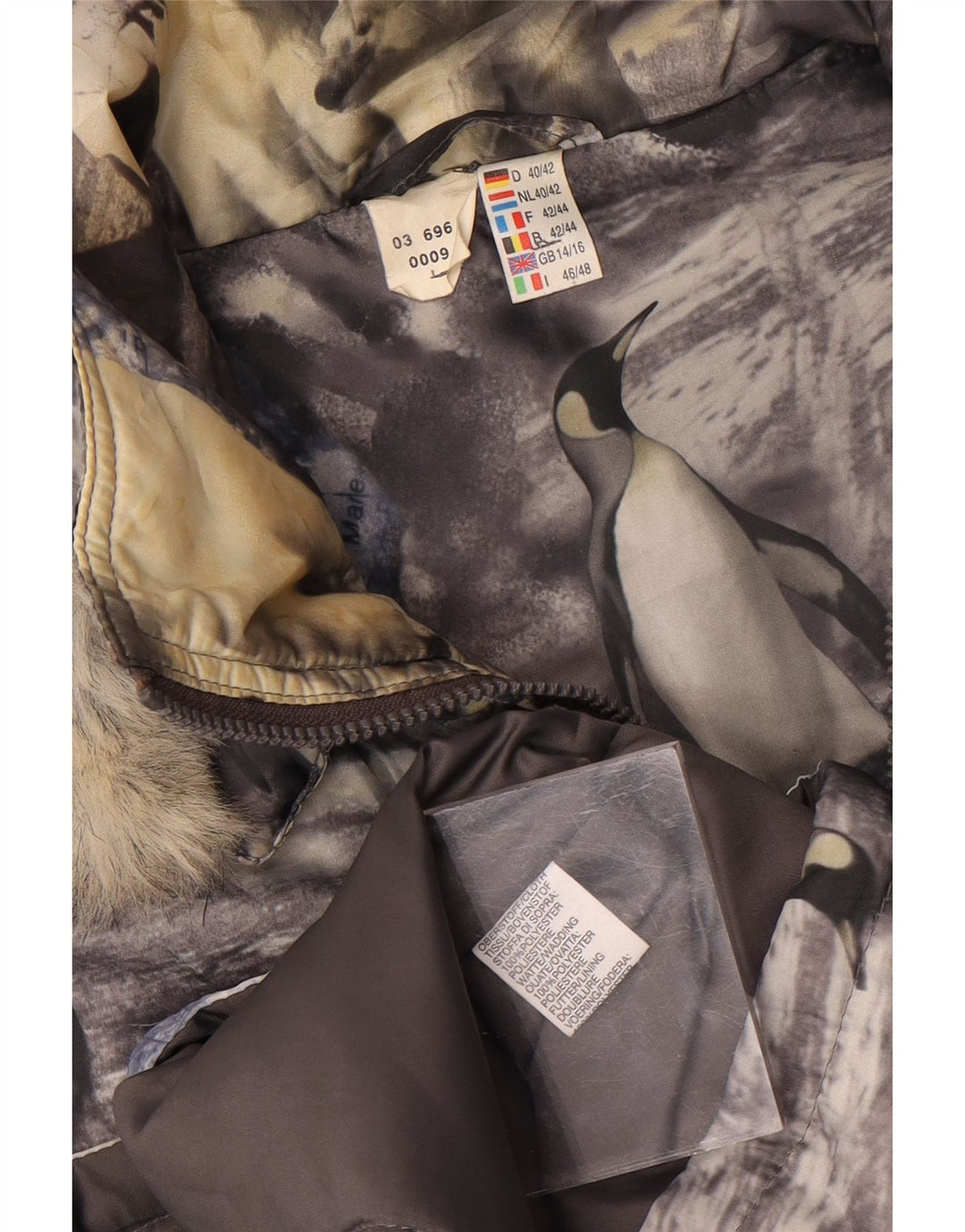 Cappotto vintage da donna con giacca a vento con cappuccio UK 14/16 grande multicolore