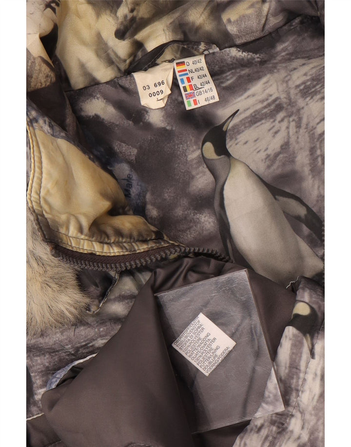 Cappotto vintage da donna con giacca a vento con cappuccio UK 14/16 grande multicolore