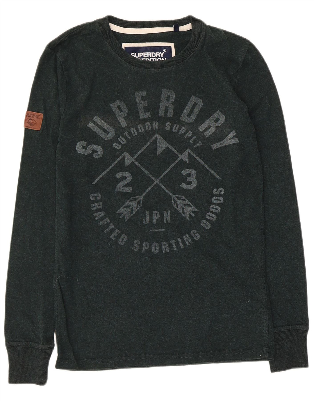 Top grafico da uomo Superdry a maniche lunghe in cotone verde piccolo
