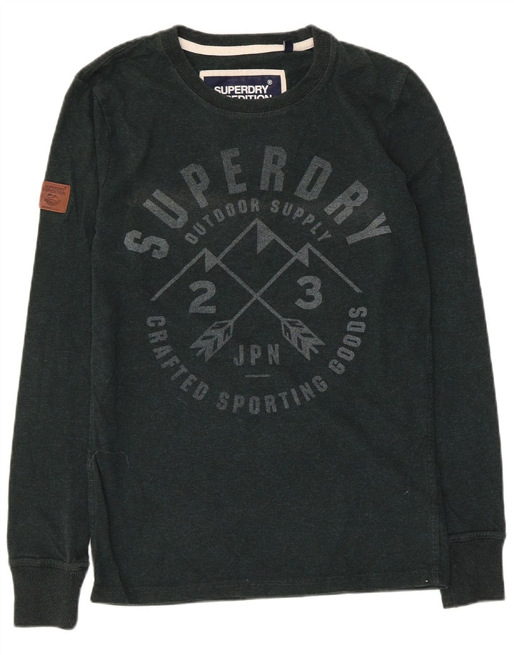 Top grafico da uomo Superdry a maniche lunghe in cotone verde piccolo