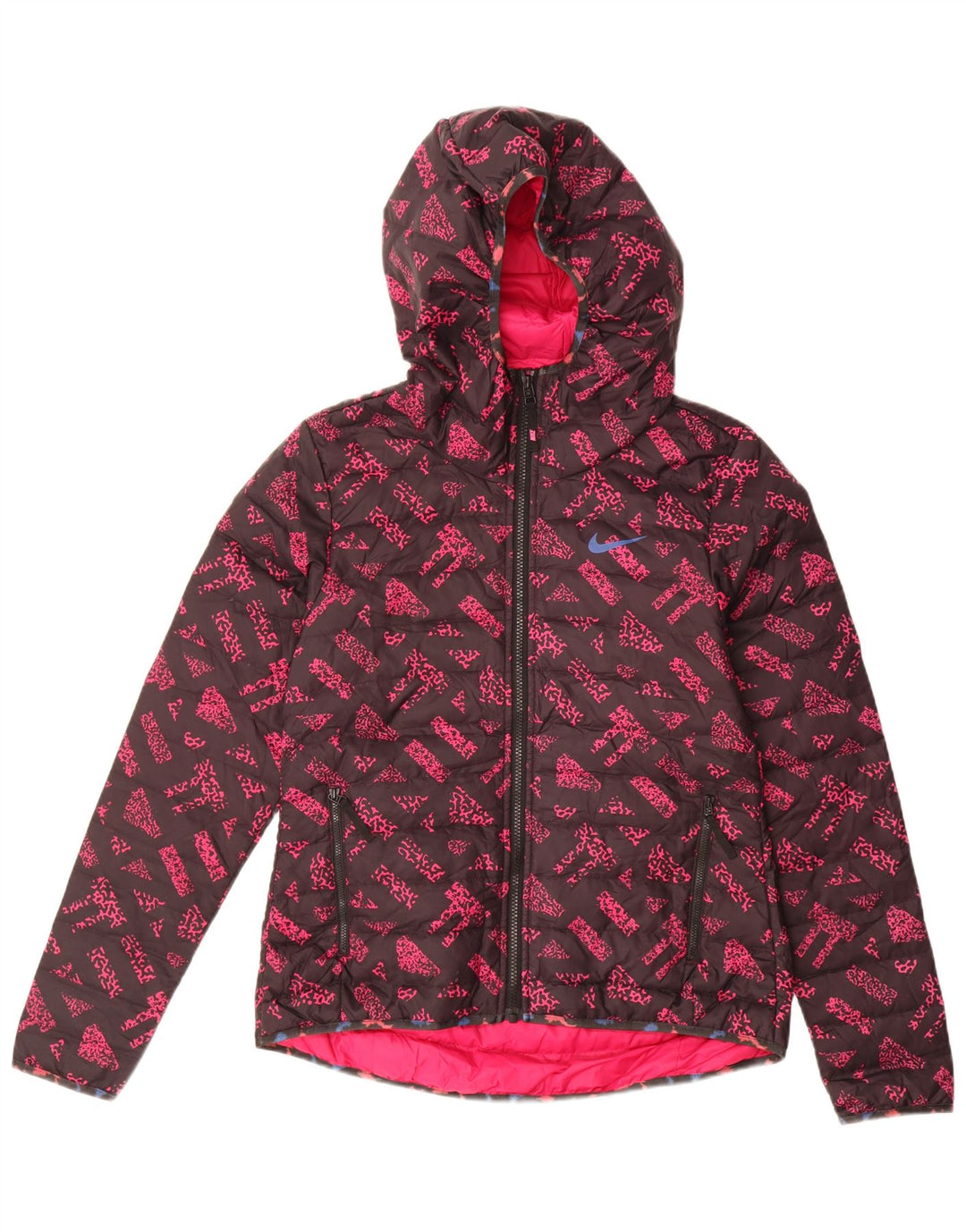 Giacca imbottita con cappuccio grafico Nike da donna UK 10 Small Pink Geometric