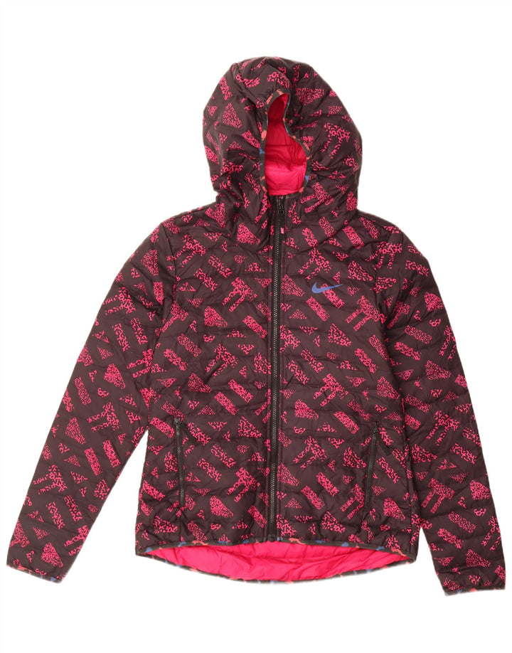Giacca imbottita con cappuccio grafico Nike da donna UK 10 Small Pink Geometric